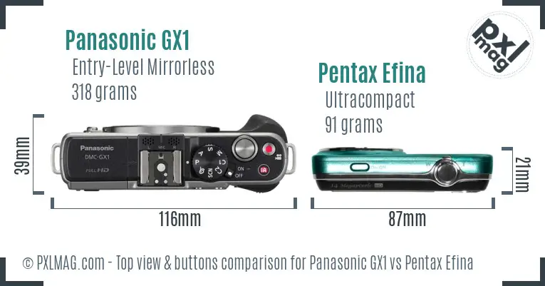 Panasonic GX1 vs Pentax Efina top view buttons comparison