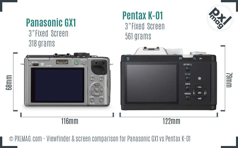 Panasonic GX1 vs Pentax K-01 Screen and Viewfinder comparison
