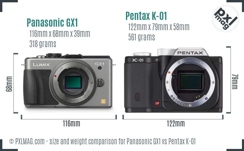 Panasonic GX1 vs Pentax K-01 size comparison