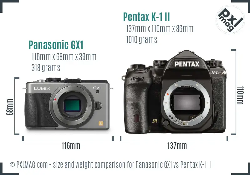 Panasonic GX1 vs Pentax K-1 II size comparison