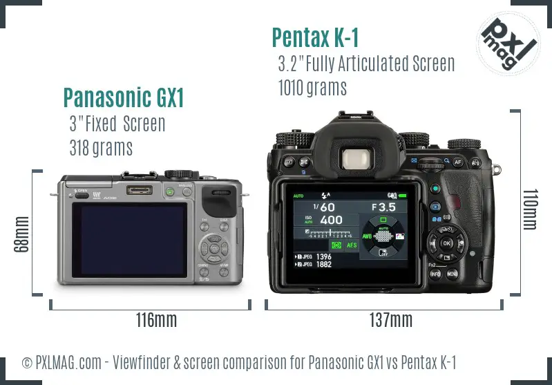 Panasonic GX1 vs Pentax K-1 Screen and Viewfinder comparison