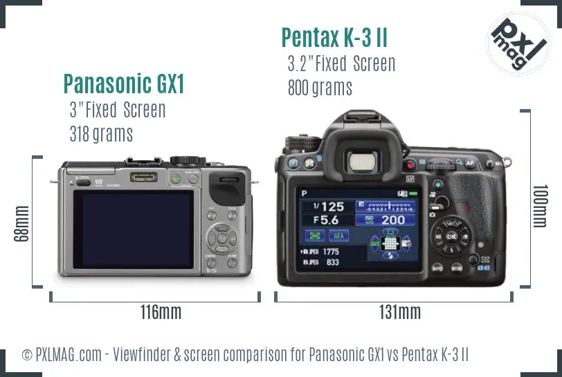 Panasonic GX1 vs Pentax K-3 II Screen and Viewfinder comparison