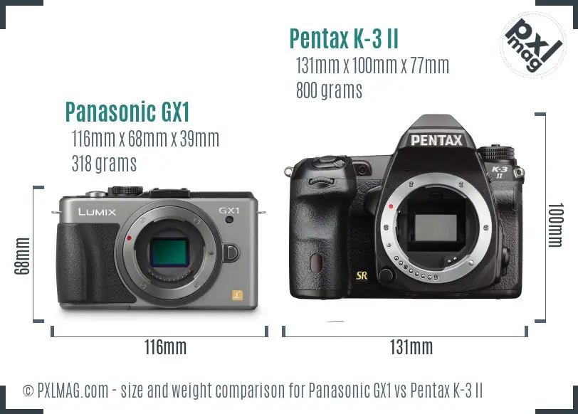 Panasonic GX1 vs Pentax K-3 II size comparison