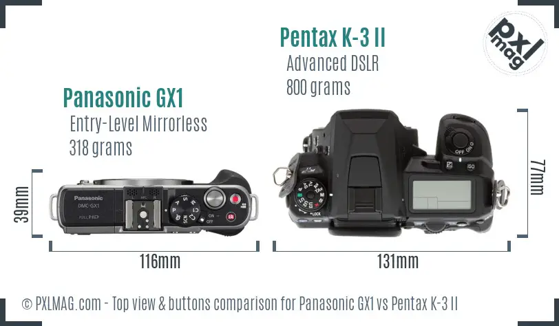 Panasonic GX1 vs Pentax K-3 II top view buttons comparison