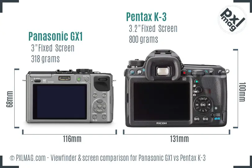Panasonic GX1 vs Pentax K-3 Screen and Viewfinder comparison