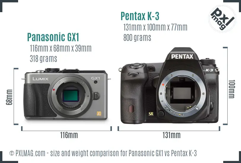 Panasonic GX1 vs Pentax K-3 size comparison