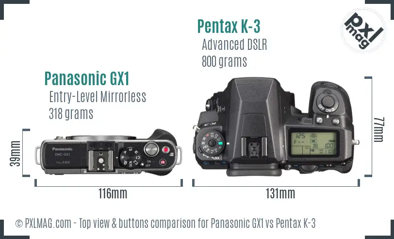 Panasonic GX1 vs Pentax K-3 top view buttons comparison