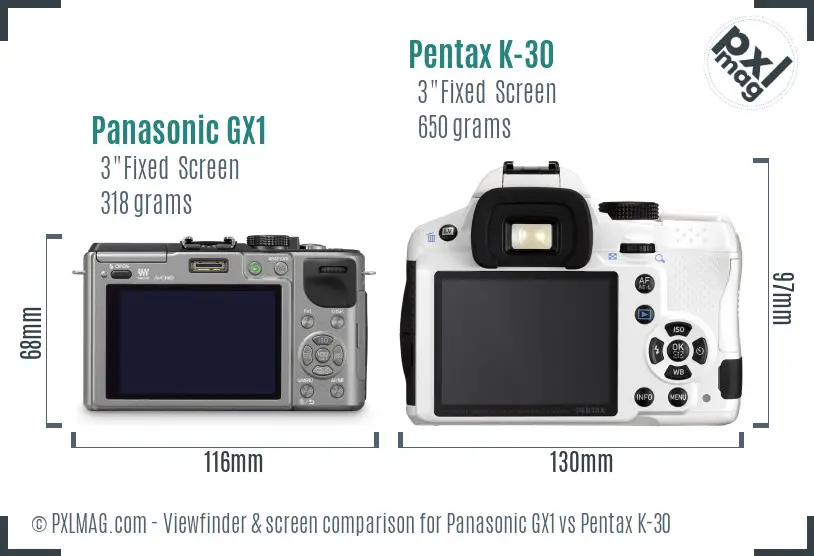Panasonic GX1 vs Pentax K-30 Screen and Viewfinder comparison