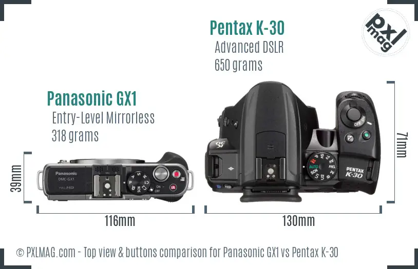 Panasonic GX1 vs Pentax K-30 top view buttons comparison