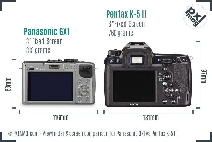 Panasonic GX1 vs Pentax K-5 II Screen and Viewfinder comparison