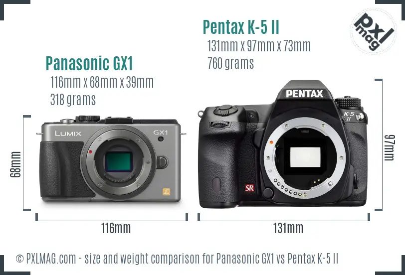 Panasonic GX1 vs Pentax K-5 II size comparison