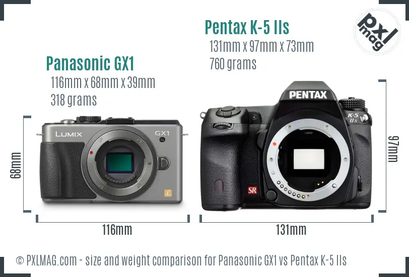 Panasonic GX1 vs Pentax K-5 IIs size comparison