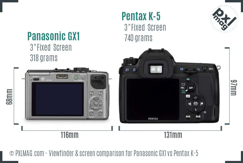 Panasonic GX1 vs Pentax K-5 Screen and Viewfinder comparison