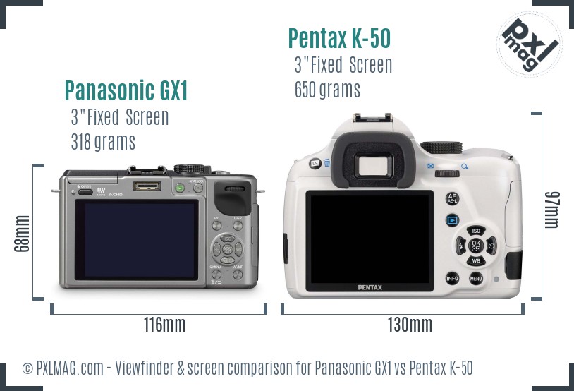 Panasonic GX1 vs Pentax K-50 Screen and Viewfinder comparison