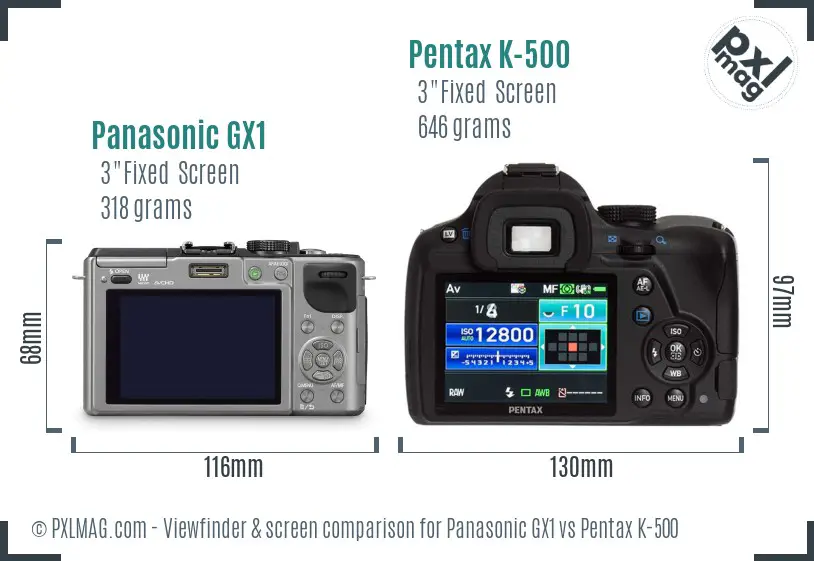 Panasonic GX1 vs Pentax K-500 Screen and Viewfinder comparison