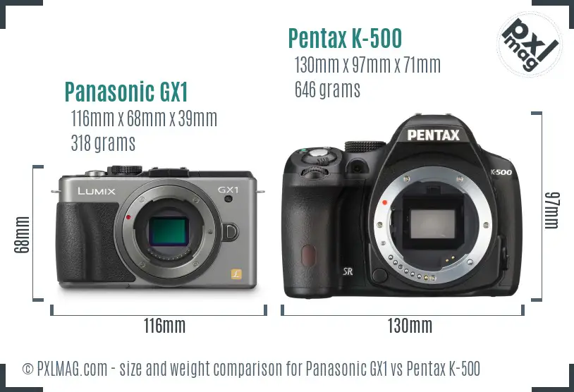 Panasonic GX1 vs Pentax K-500 size comparison