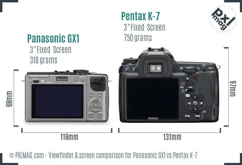 Panasonic GX1 vs Pentax K-7 Screen and Viewfinder comparison