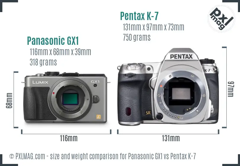 Panasonic GX1 vs Pentax K-7 size comparison