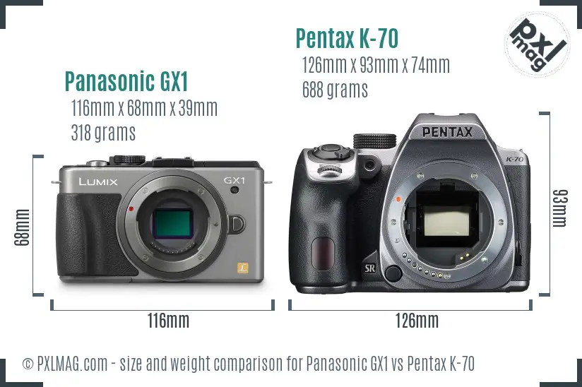 Panasonic GX1 vs Pentax K-70 size comparison