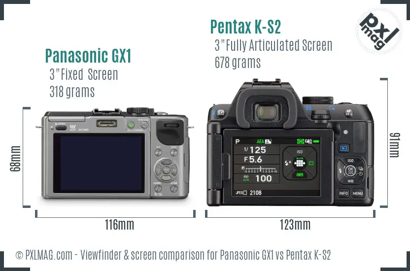 Panasonic GX1 vs Pentax K-S2 Screen and Viewfinder comparison
