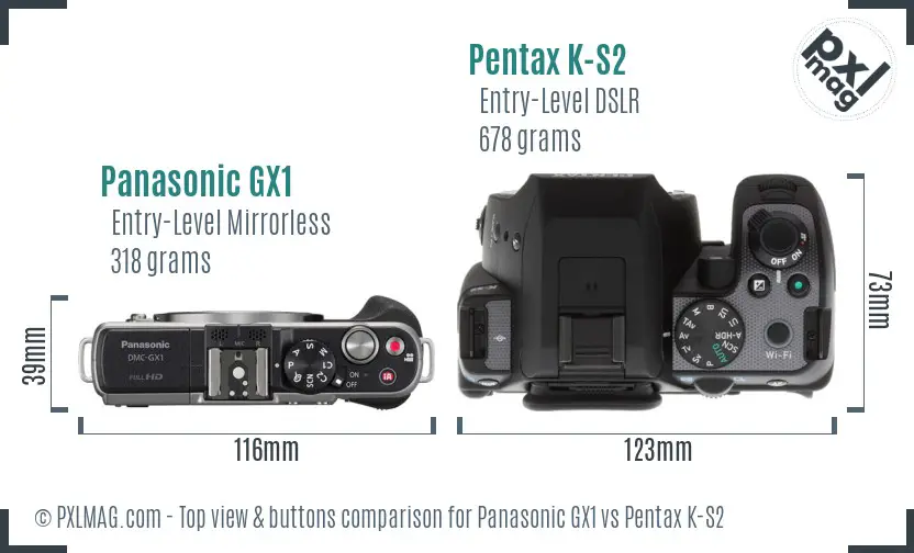 Panasonic GX1 vs Pentax K-S2 top view buttons comparison