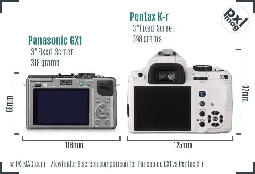 Panasonic GX1 vs Pentax K-r Screen and Viewfinder comparison