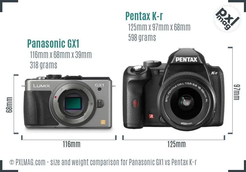 Panasonic GX1 vs Pentax K-r size comparison