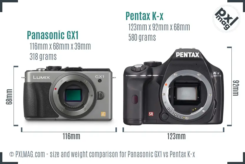 Panasonic GX1 vs Pentax K-x size comparison