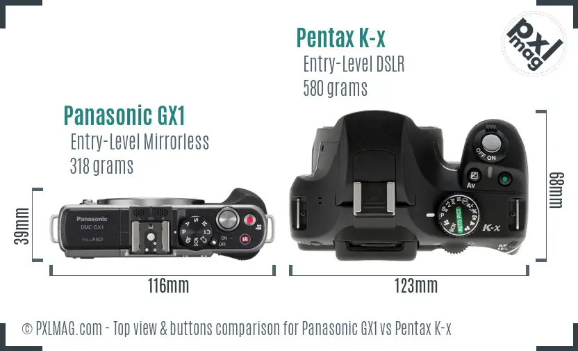 Panasonic GX1 vs Pentax K-x top view buttons comparison