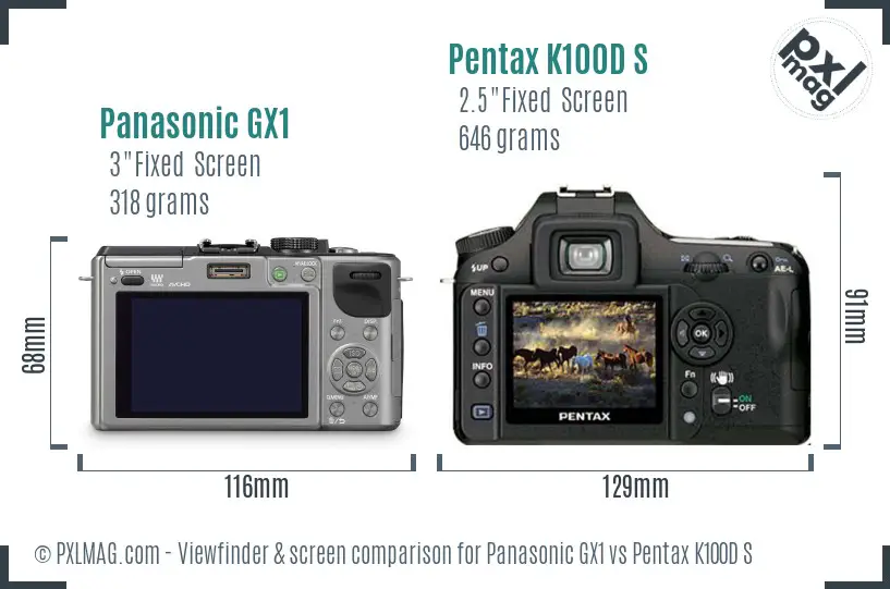 Panasonic GX1 vs Pentax K100D S Screen and Viewfinder comparison
