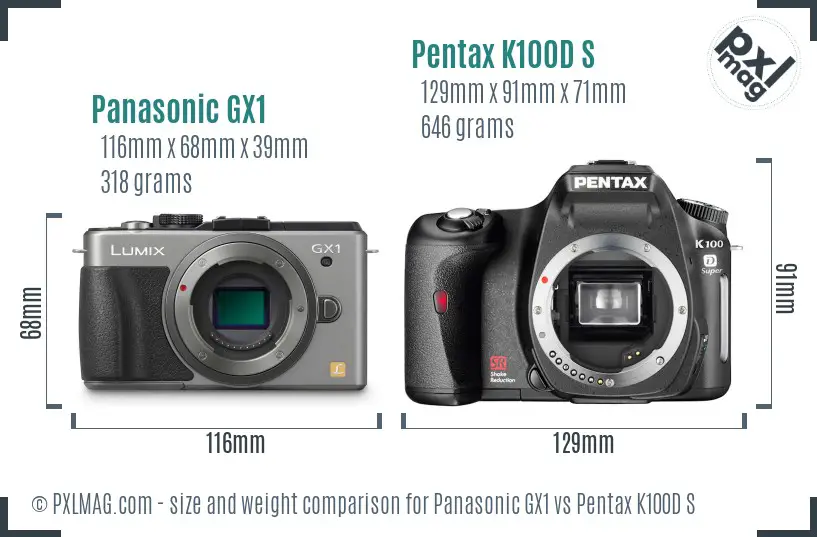 Panasonic GX1 vs Pentax K100D S size comparison