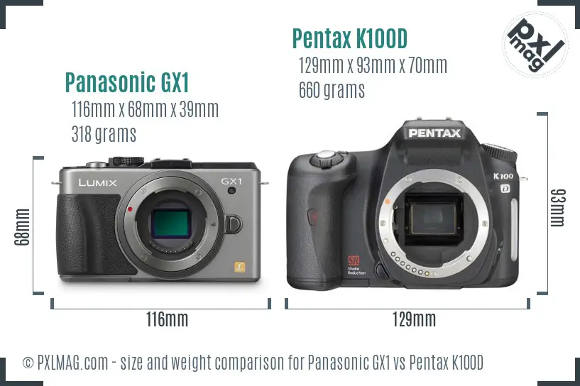 Panasonic GX1 vs Pentax K100D size comparison