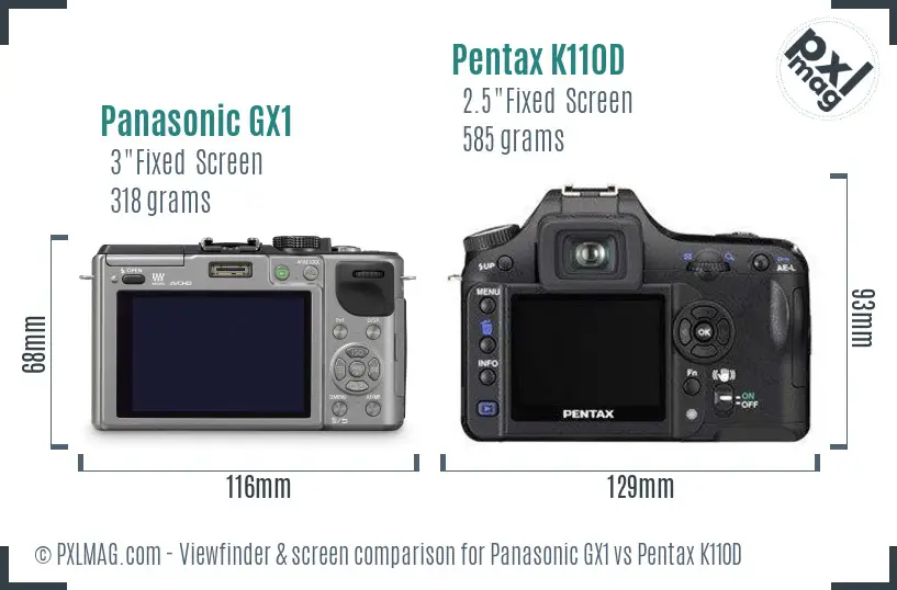 Panasonic GX1 vs Pentax K110D Screen and Viewfinder comparison