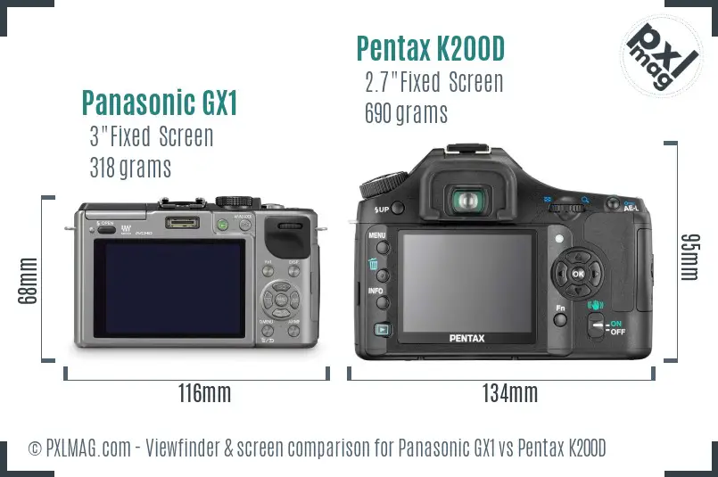 Panasonic GX1 vs Pentax K200D Screen and Viewfinder comparison