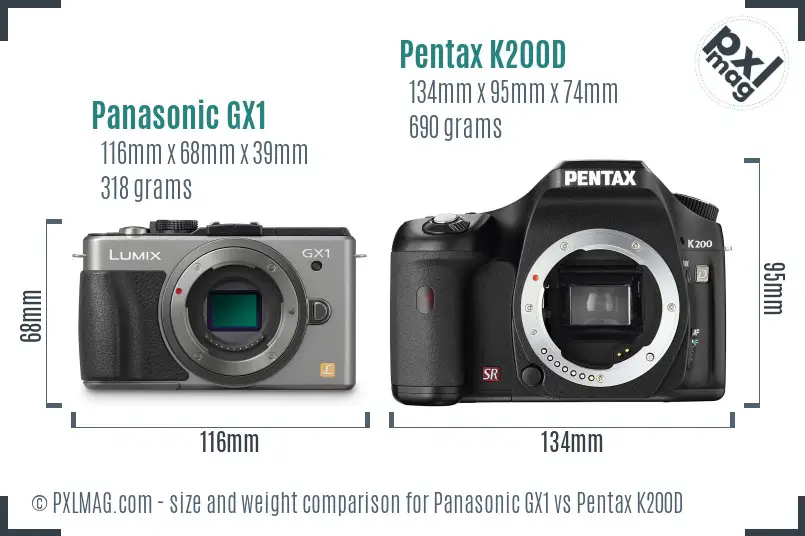 Panasonic GX1 vs Pentax K200D size comparison