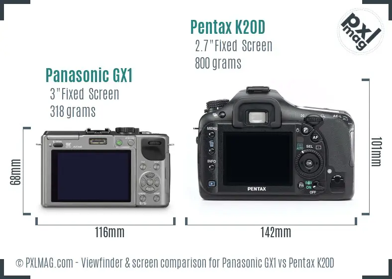 Panasonic GX1 vs Pentax K20D Screen and Viewfinder comparison
