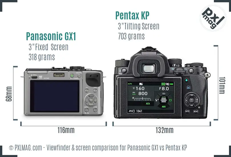 Panasonic GX1 vs Pentax KP Screen and Viewfinder comparison