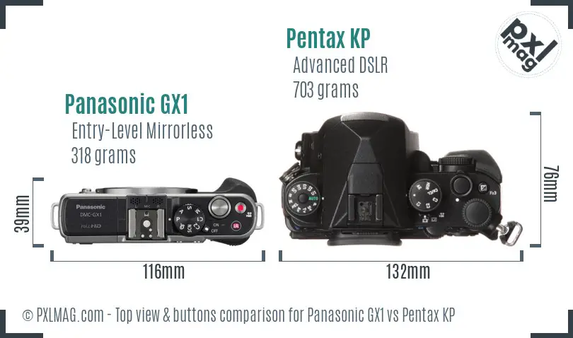 Panasonic GX1 vs Pentax KP top view buttons comparison