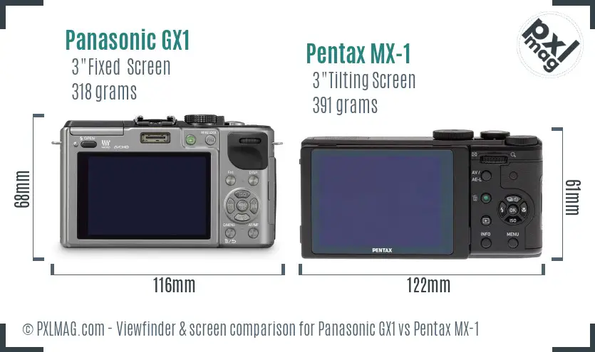 Panasonic GX1 vs Pentax MX-1 Screen and Viewfinder comparison