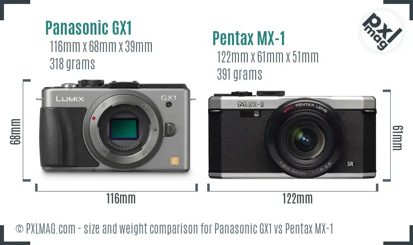 Panasonic GX1 vs Pentax MX-1 size comparison