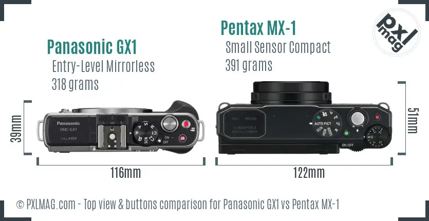 Panasonic GX1 vs Pentax MX-1 top view buttons comparison