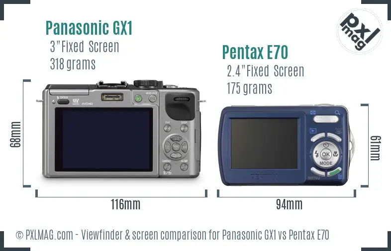 Panasonic GX1 vs Pentax E70 Screen and Viewfinder comparison