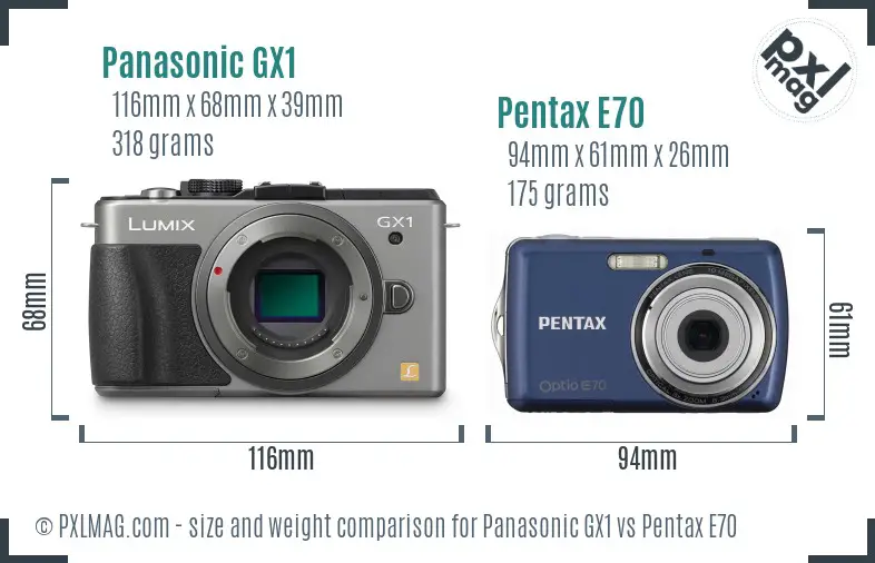 Panasonic GX1 vs Pentax E70 size comparison