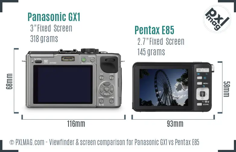 Panasonic GX1 vs Pentax E85 Screen and Viewfinder comparison