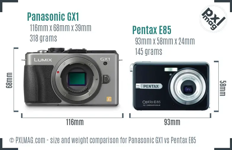 Panasonic GX1 vs Pentax E85 size comparison