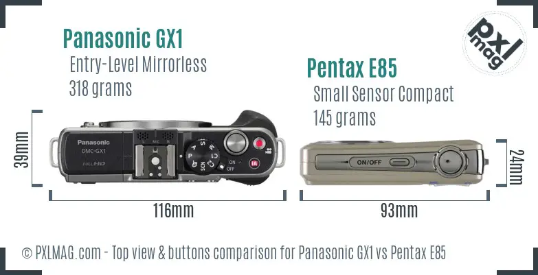 Panasonic GX1 vs Pentax E85 top view buttons comparison