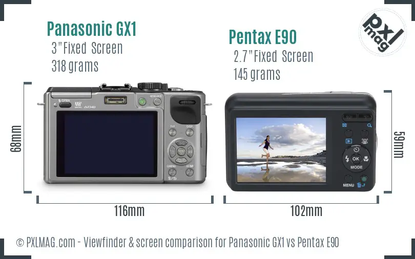 Panasonic GX1 vs Pentax E90 Screen and Viewfinder comparison