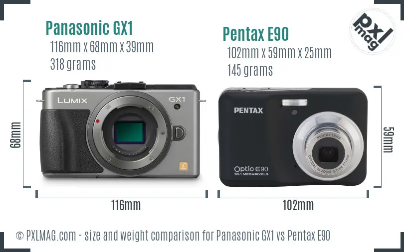 Panasonic GX1 vs Pentax E90 size comparison