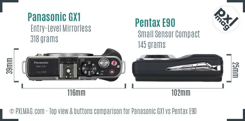 Panasonic GX1 vs Pentax E90 top view buttons comparison