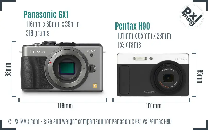 Panasonic GX1 vs Pentax H90 size comparison